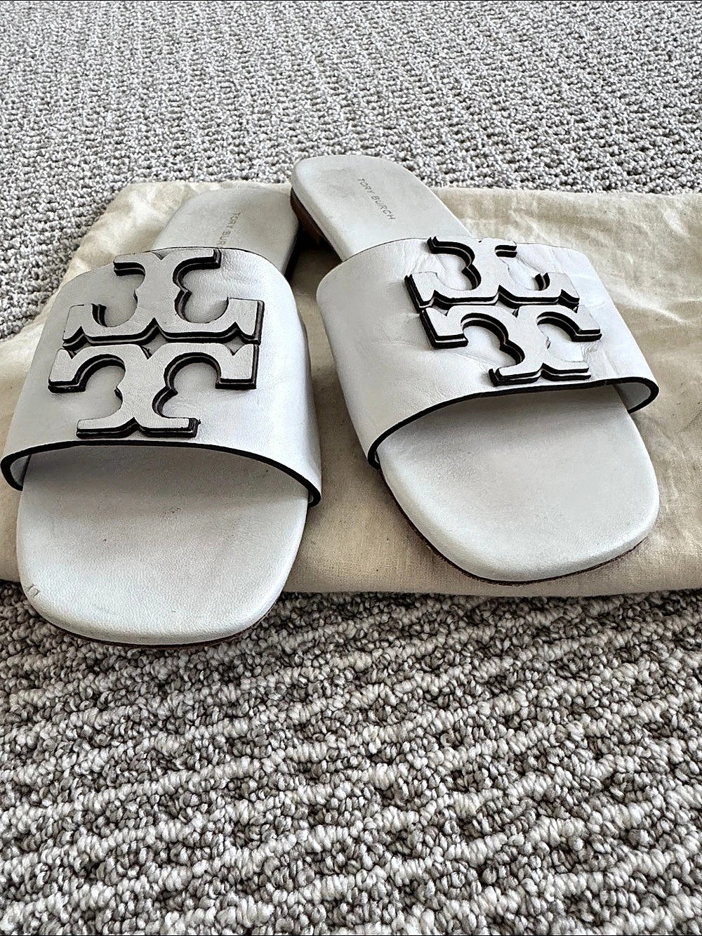 Tory Burch Double T Sport Slide White Sandals